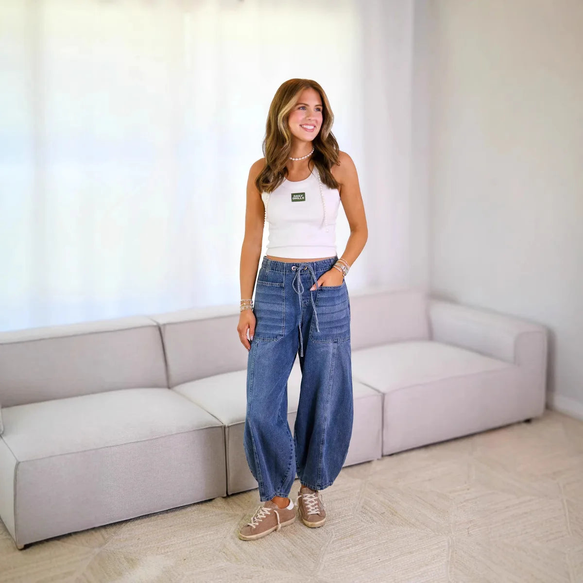 Women's Relaxed Fit Drawstring Denim Pants