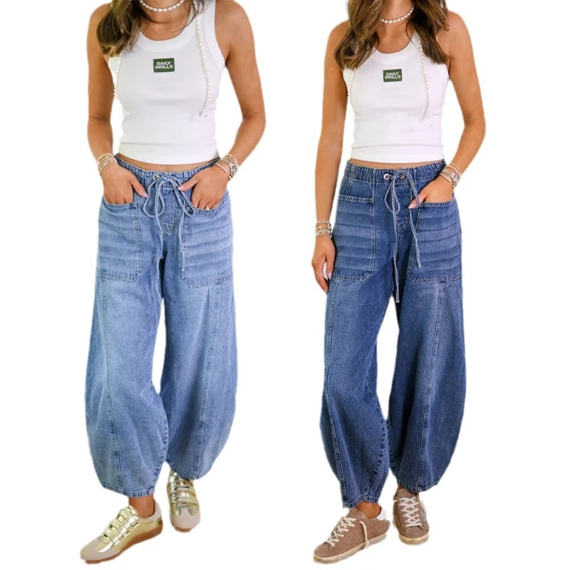 Women's Relaxed Fit Drawstring Denim Pants